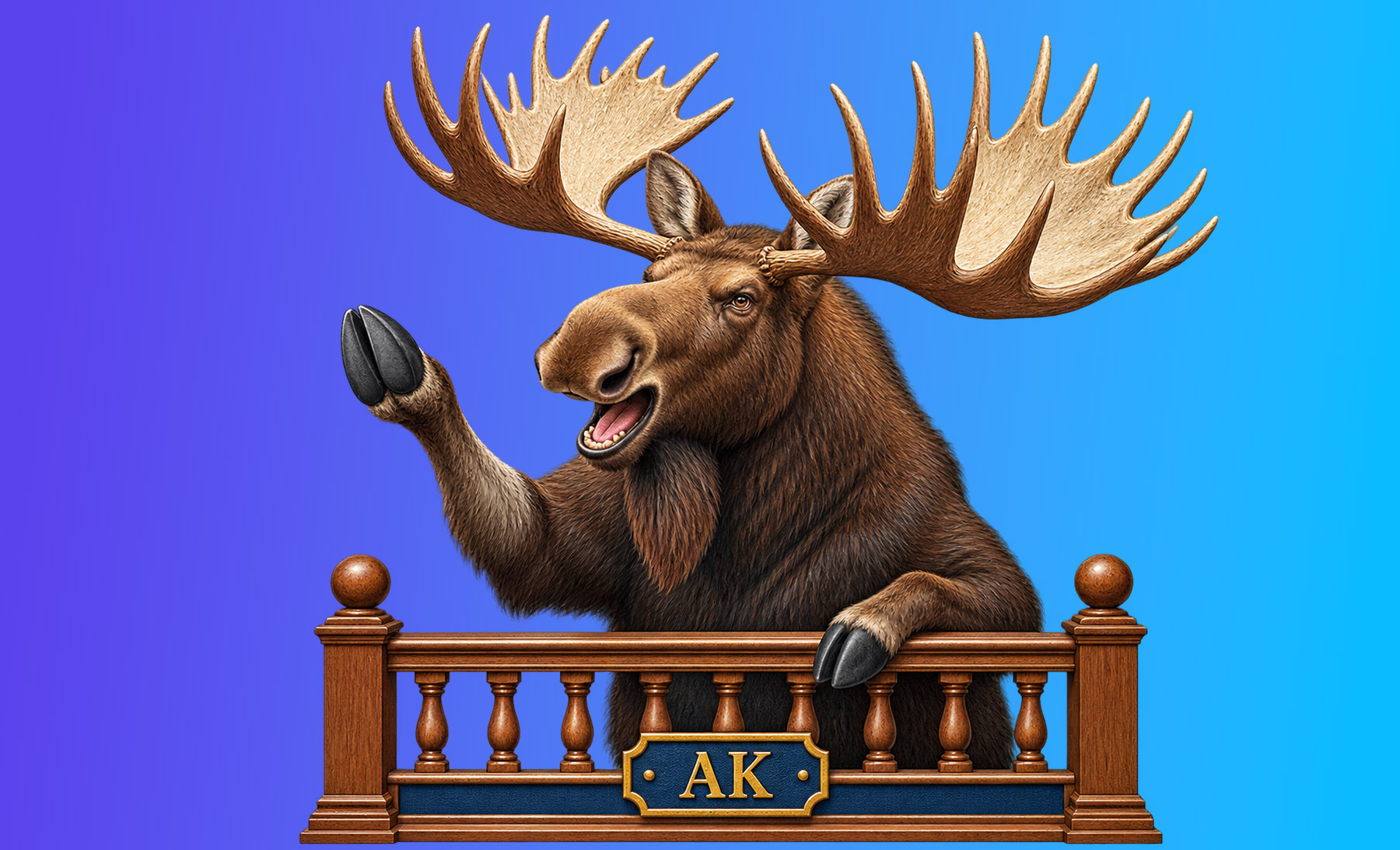 Alaska legal humor illustration: a moose objecting from the gallery