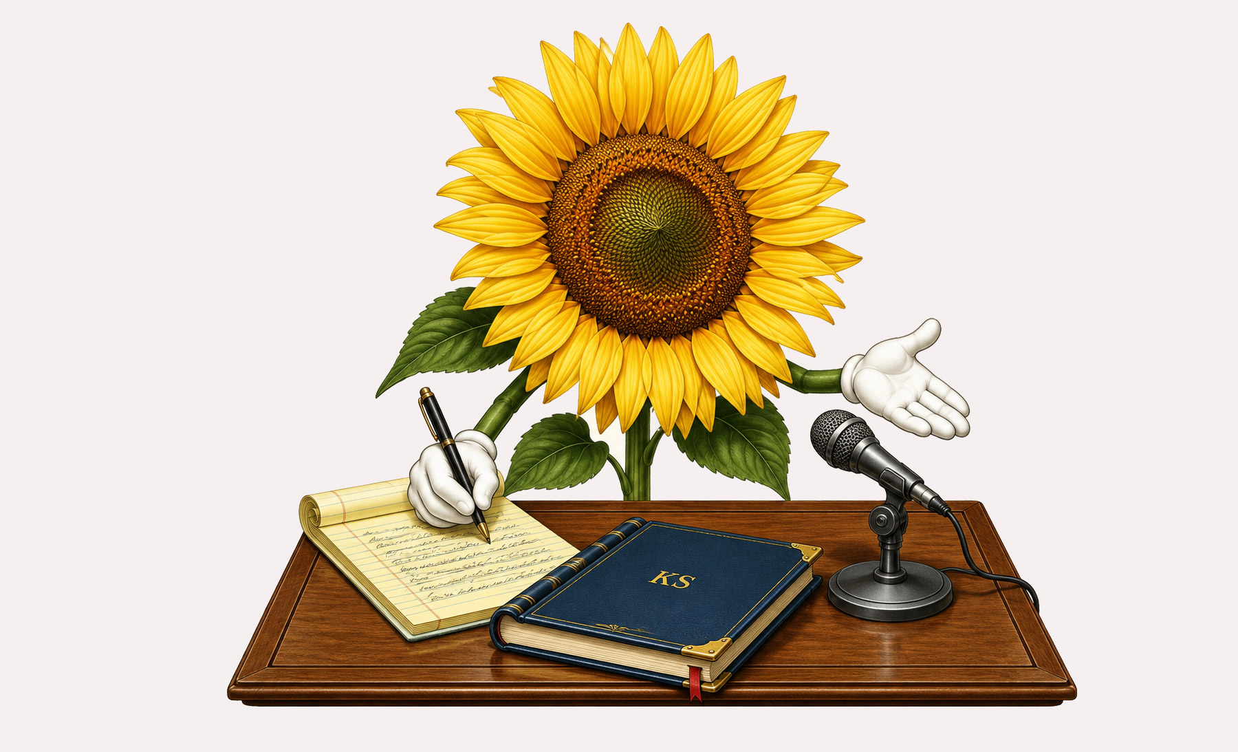 Kansas legal humor illustration: a sunflower taking the deposition